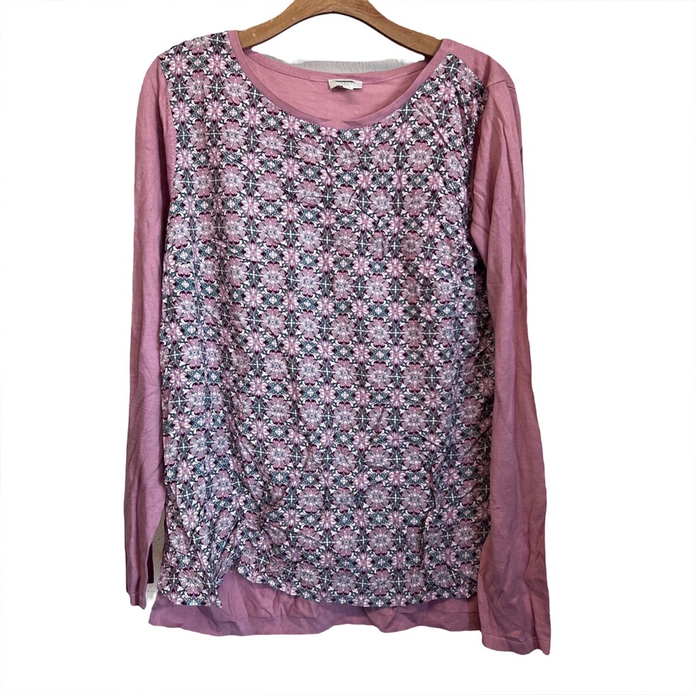 Talbots Pink Patterned Mixed Fabric Crewneck Sweater